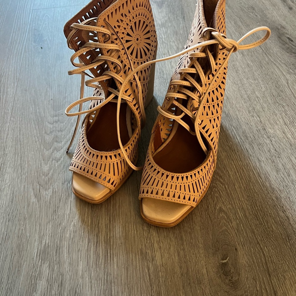Jeffrey Campbell Tan Lace-Up Boots